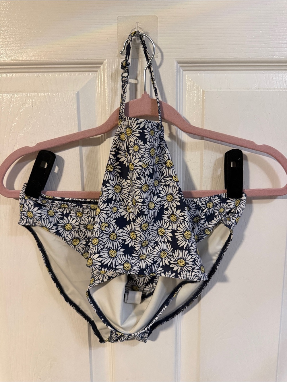 Melrose and Market Navy Daisy Halter Bikini with Pink Trim